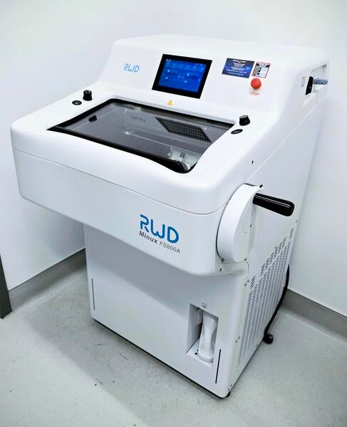 An image of the RWD Cryostat: a white machine