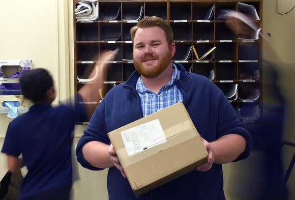 Daniel Delperdang in the mailroom