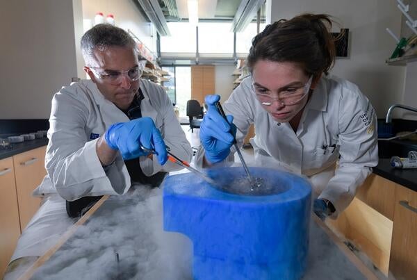 Pegan and student working with liquid nitrogen