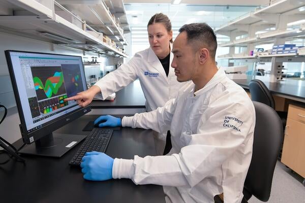 Dr. Natalie Zlebnik with a graduate student in her lab